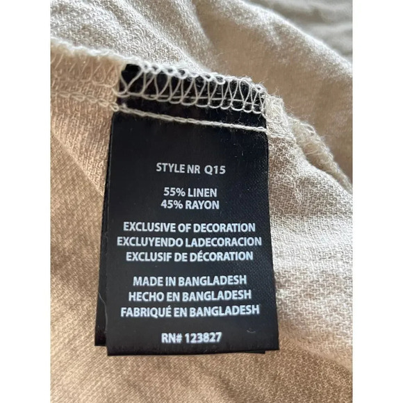 Larry Levine Womens Size XL Khaki Linen Blend  Roll-up Tab Sleeves - Picture 4 of 9